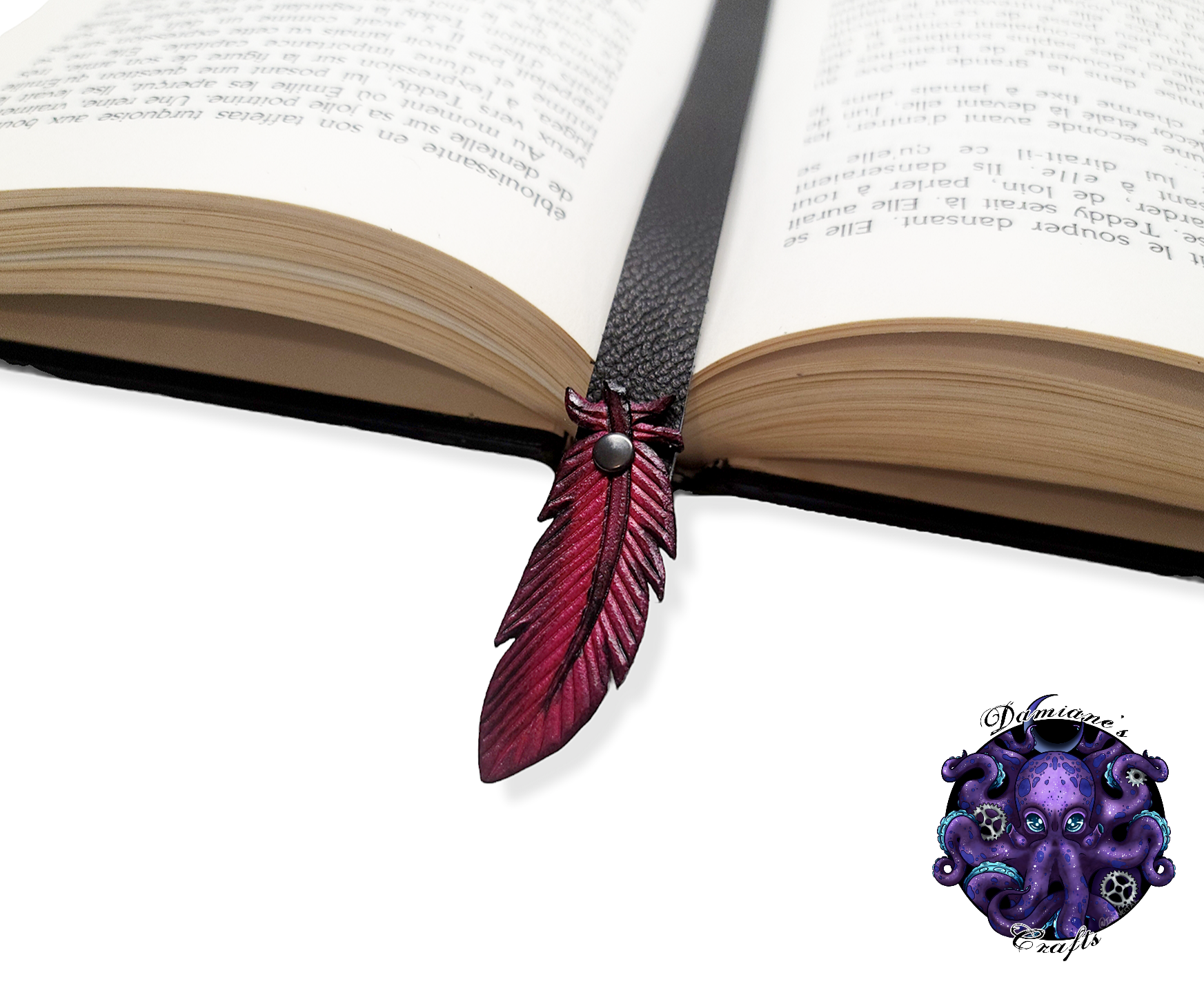 Real leather, Bookmark, Crow, Raven, Feather, gothic, witch, witchy
