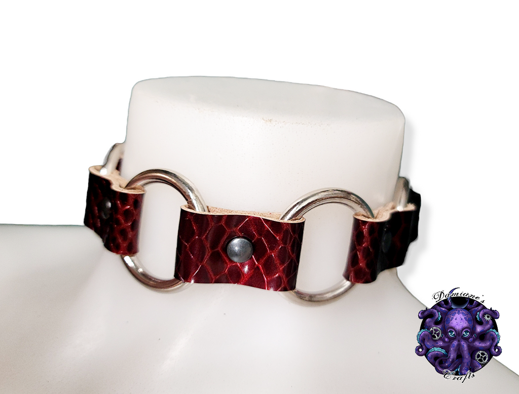 Real leather, Choker, Ring, steampunk, Medieval, Gothic, Vampire, punk, rock, metal, heavy metal, mode accessory, bdsm