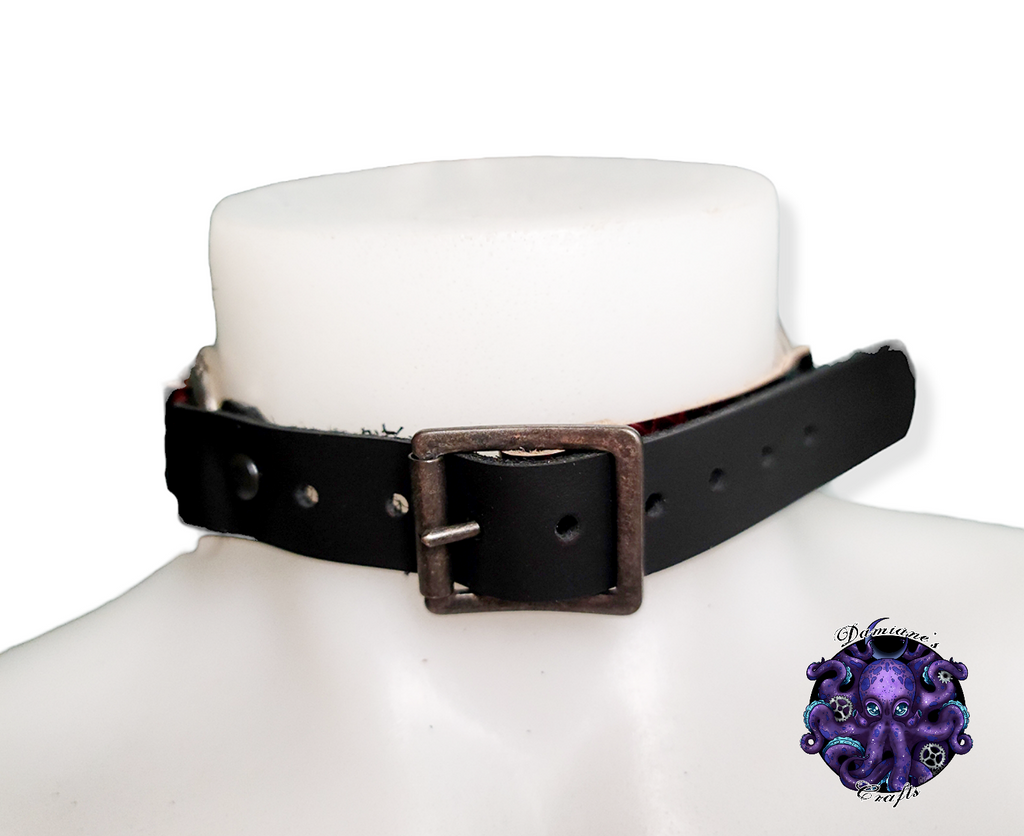 Real leather, Choker, Ring, steampunk, Medieval, Gothic, Vampire, punk, rock, metal, heavy metal, mode accessory, bdsm