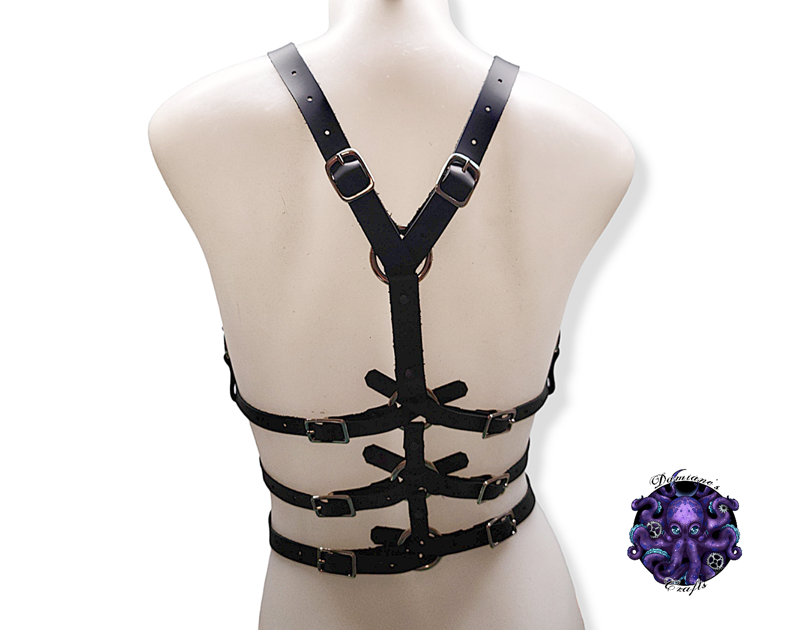 Cuir véritable, harnais, pentagramme en métal, pentacle, anneau en O, steampunk, médiéval, gothique, vampire, punk, rock, métal, heavy metal, accessoire de mode, BDSM, noir
