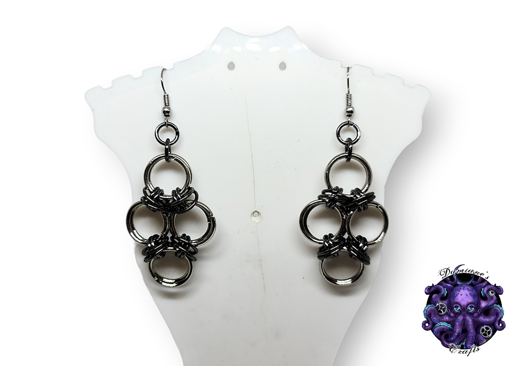 Earrings, Metal, Chainmail, hook, Circles, boho, Gothic, Medieval, mode accessory