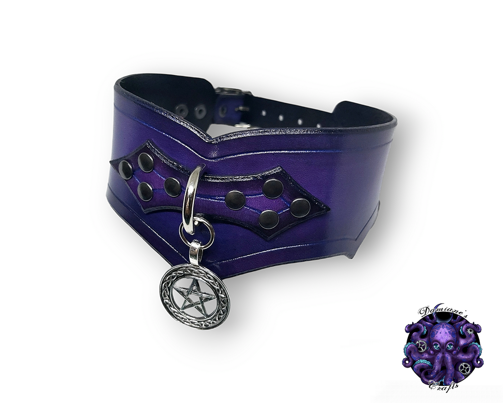 Cuero auténtico, Gargantilla, Bruja, Pentagrama, Steampunk, Medieval, Gótico, Vampiro, Punk, Rock, Metal, Heavy Metal, Accesorio de moda, BDSM