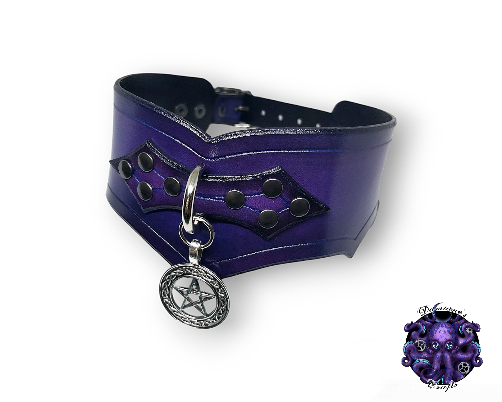 Real leather, Choker, Witch, Pentagram, steampunk, Medieval, Gothic, Vampire, punk, rock, metal, heavy metal, mode accessory, bdsm