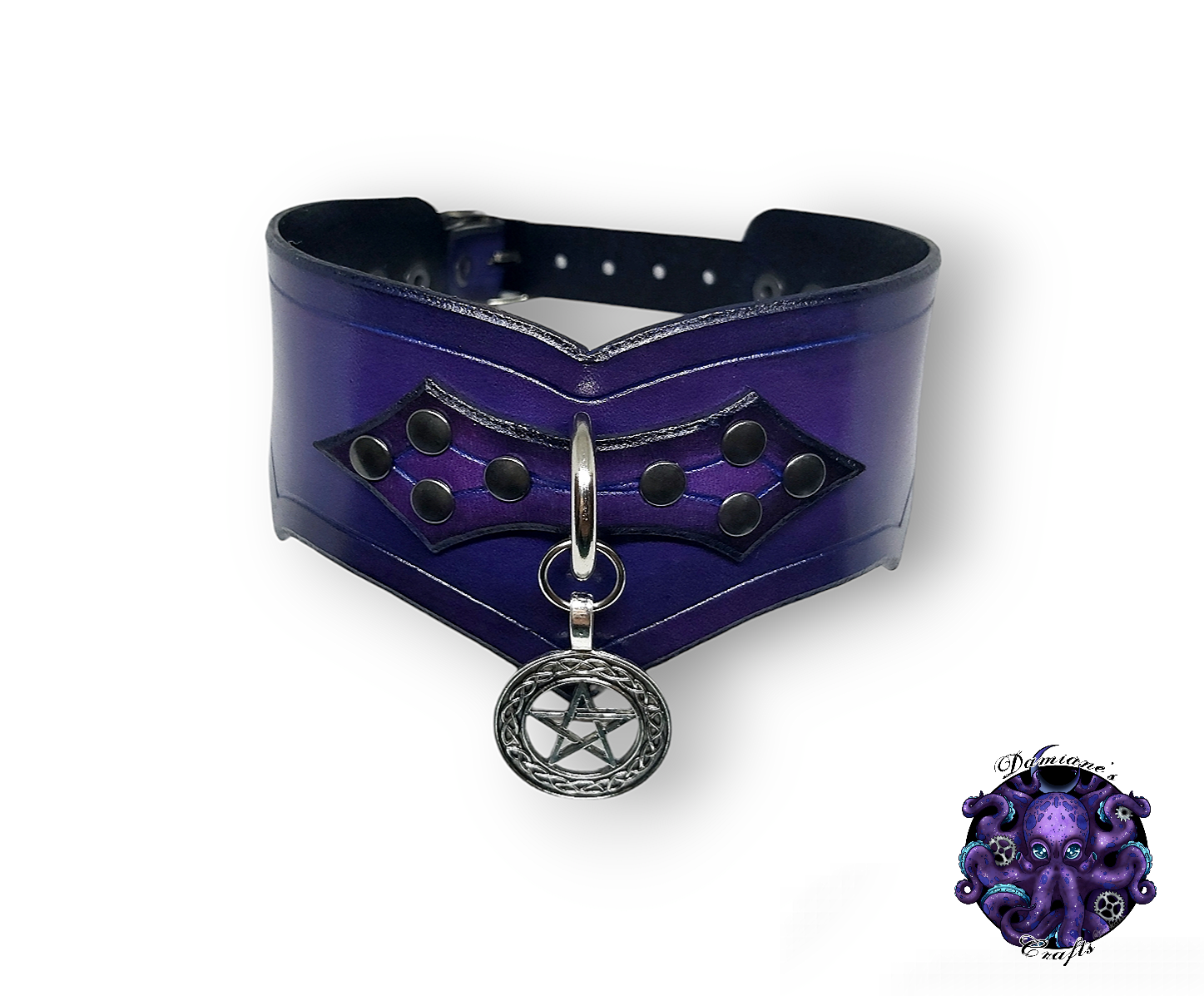 Real leather, Choker, Witch, Pentagram, steampunk, Medieval, Gothic, Vampire, punk, rock, metal, heavy metal, mode accessory, bdsm