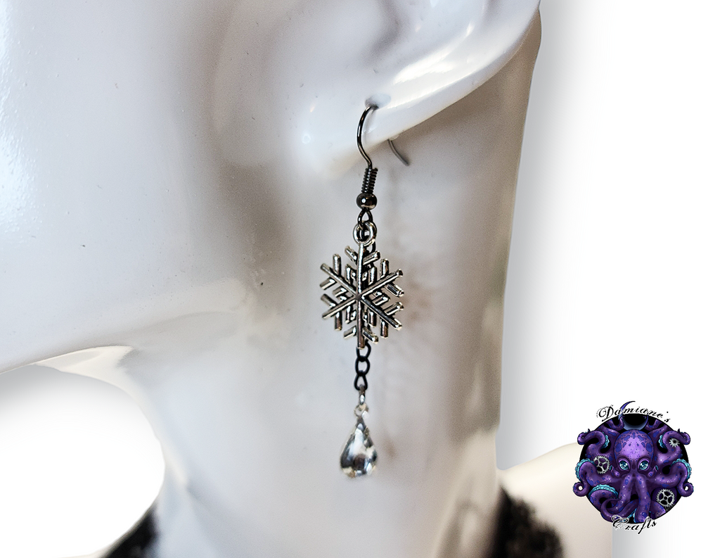 Kit, Choker, earrings, lace, cotton, guipure, black, snowflake, winter, silver, crystals, chains, mode, gothic