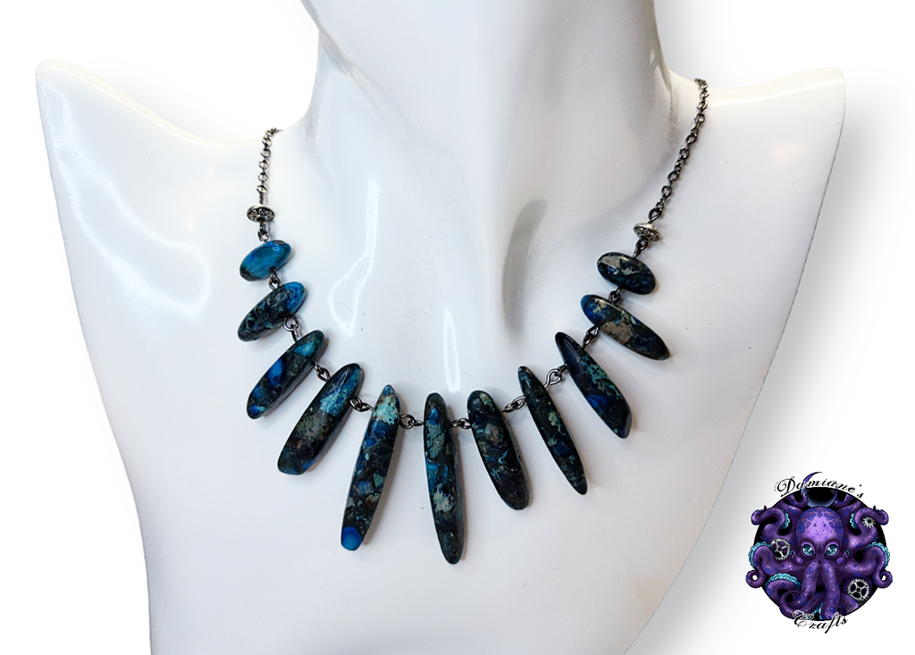 Necklace, silver, chain, blue, stone, gothic, boho, mode accessory