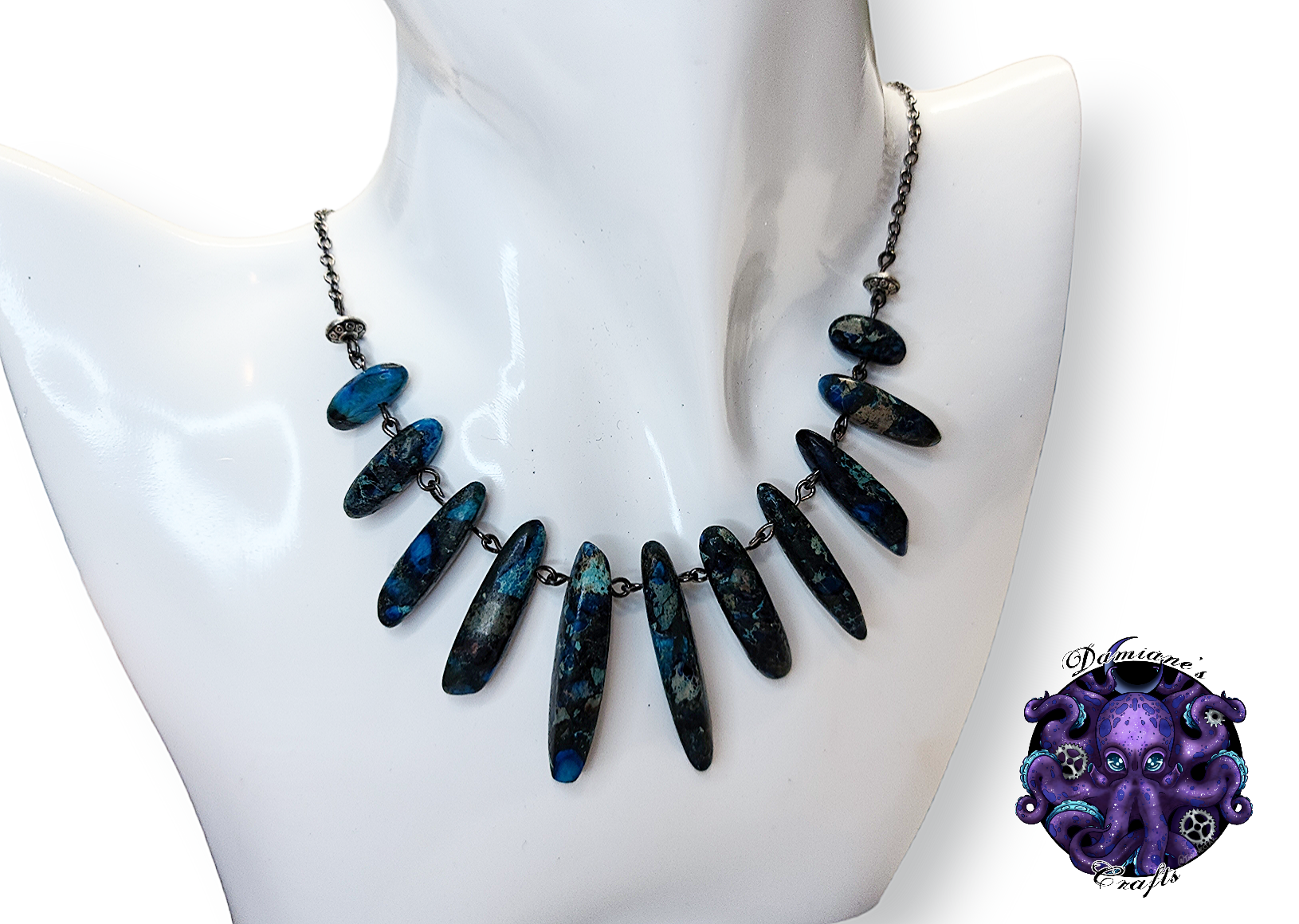 Necklace, silver, chain, blue, stone, gothic, boho, mode accessory