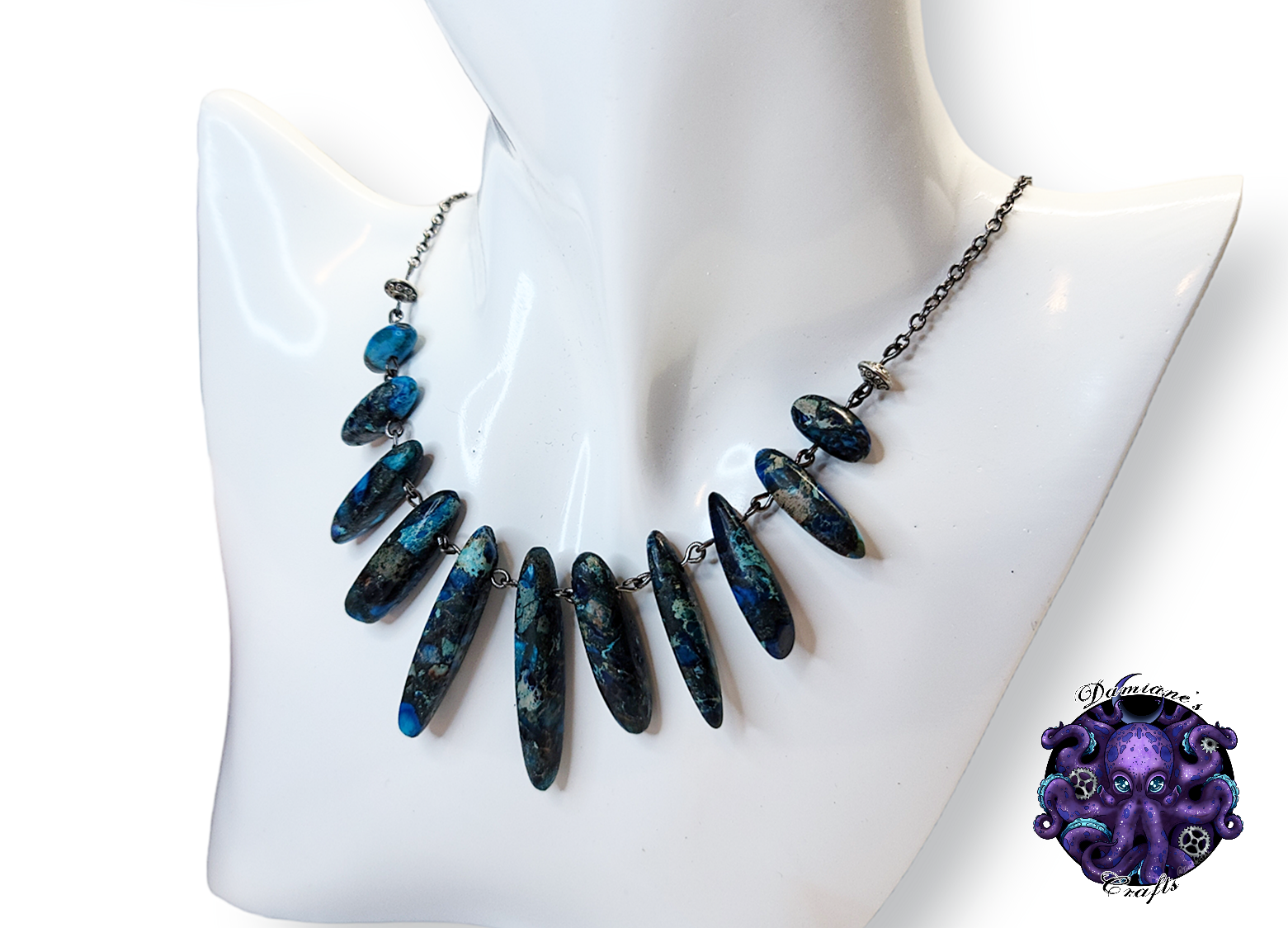 Necklace, silver, chain, blue, stone, gothic, boho, mode accessory