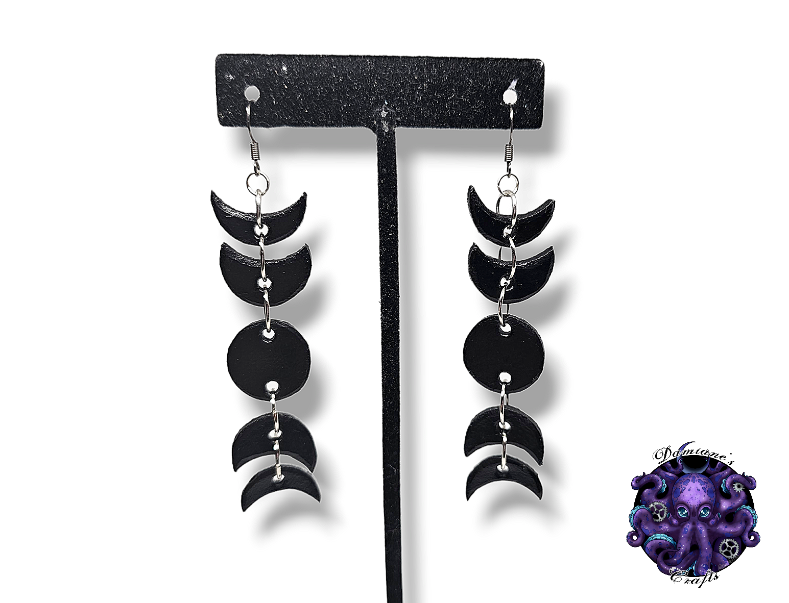 Earrings, Real leather, hook, Moon Phases, Magic, Witch, Halloween, Gothic, black, dark