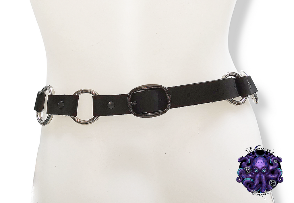 Cuero auténtico, cinturón, anillos, pirata, disfraz, cosplay, LARP, Halloween, negro, punk, gótico, metal, accesorio de moda