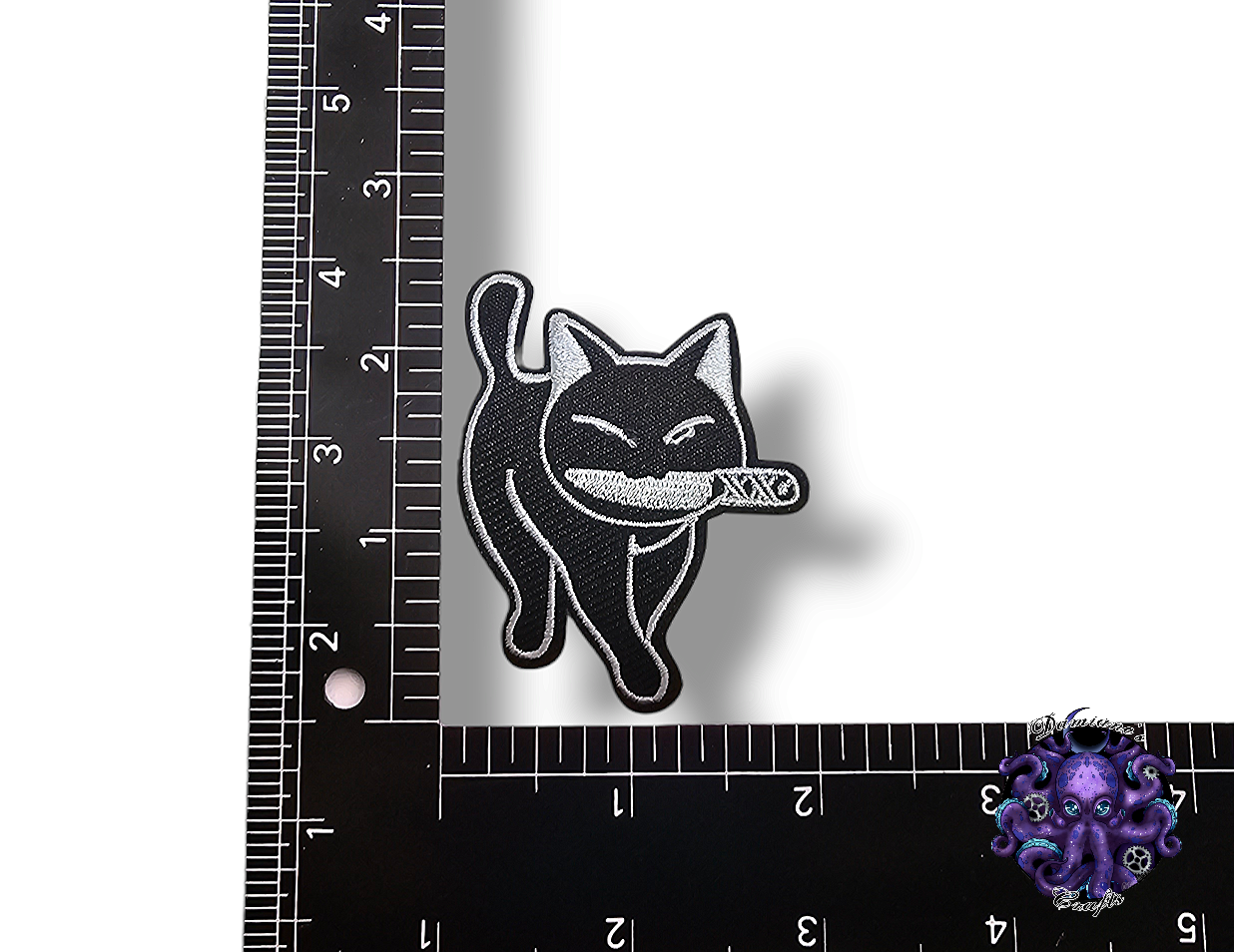 Embroided Patch, Iron on, Glue, Craft supply, Embroidery, Fabric, Cat, cute, animal, tea, Coffee, pentagram, pentacle, knife