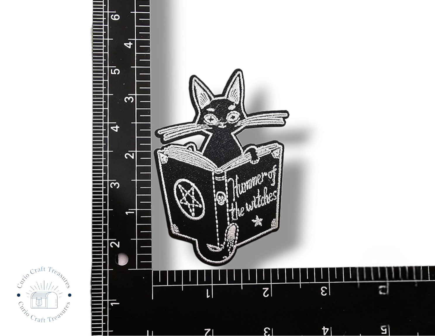 Embroided Patch, Iron on, Glue, Craft supply, Embroidery, Fabric, Cat, cute, animal, witch, hat, book, spellbook, plant, crystal ball, scrying, moon, pew pew