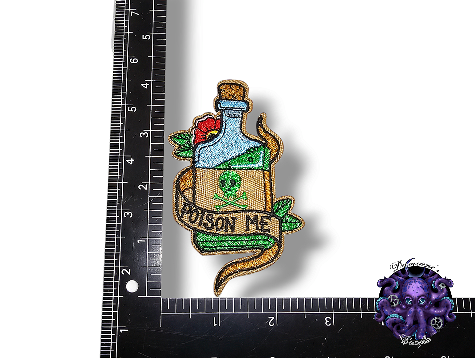 Embroided Patch, Iron on, Glue, Craft supply, Embroidery, Fabric, Potion, Poison, Death, Skull, Frog
