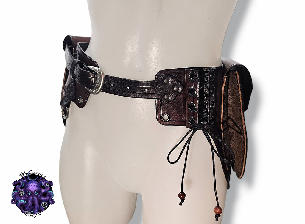 Real leather, Pockets Belt, Pouchs, holster, Medieval, pirate, costume, cosplay, LARP, halloween