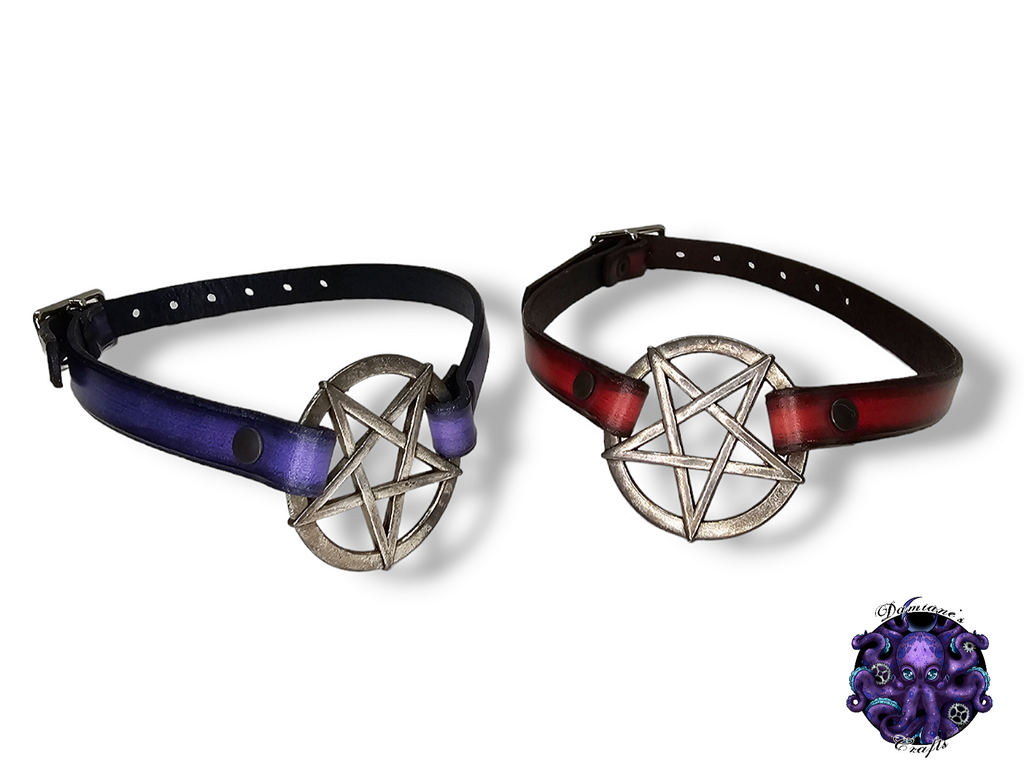 Real leather, Choker, very thin, Pentagram, Pentacle, ring, steampunk, Medieval, Gothic, Vampire, punk, rock, metal, heavy metal, mode accessory, bdsm
