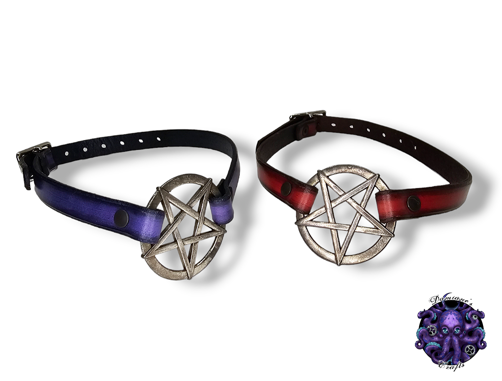Real leather, Choker, very thin, Pentagram, Pentacle, ring, steampunk, Medieval, Gothic, Vampire, punk, rock, metal, heavy metal, mode accessory, bdsm