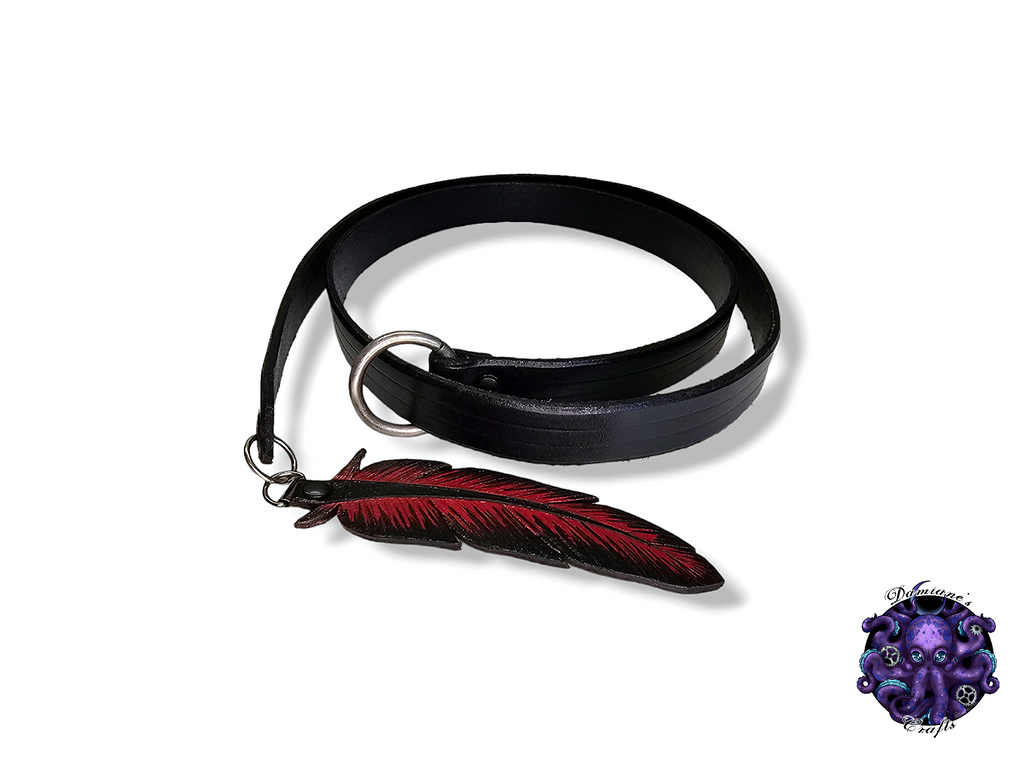 Loop belt, Ring, Real leather, Crow, Raven, Feather, Red, waist, boho, rock, mode