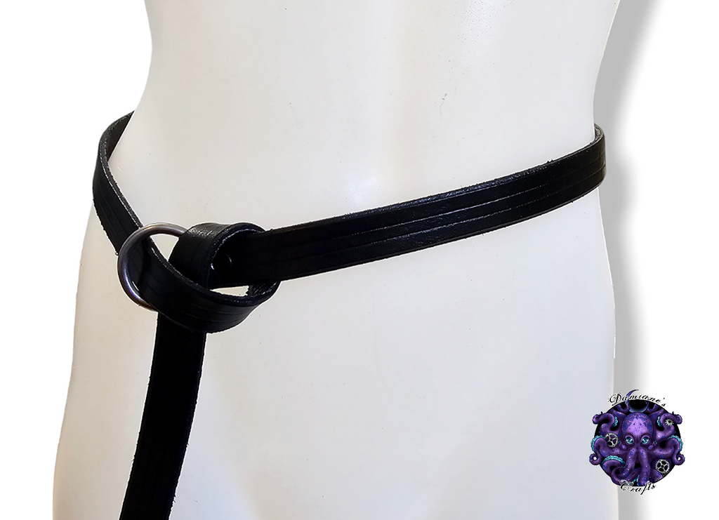 Loop belt, Ring, Real leather, Crow, Raven, Feather, Red, waist, boho, rock, mode