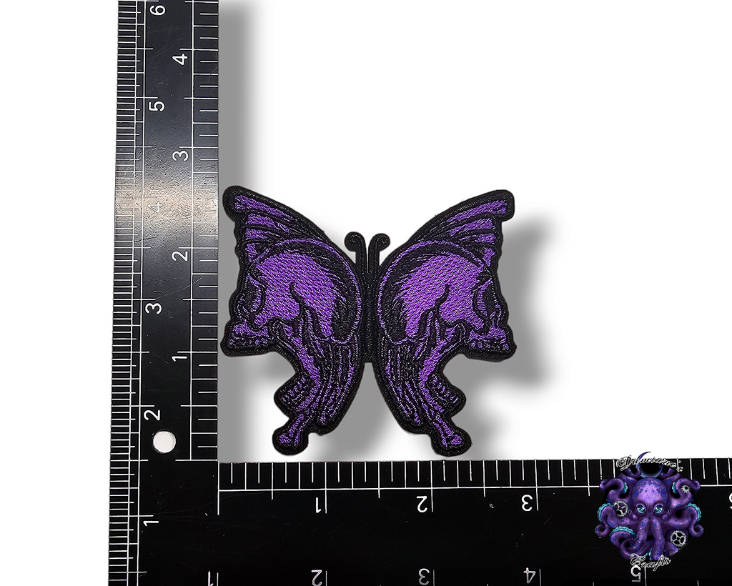 Écusson brodé, thermocollant, colle, matériel de loisirs créatifs, broderie, tissu, gothique, Halloween, effrayant, crâne, papillon, cristal, cupcake, cerise