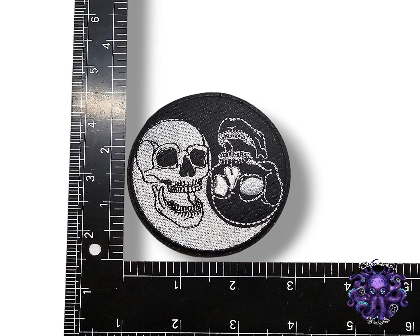 Embroided Patch, Iron on, Glue, Craft supply, Embroidery, Fabric, Gothic, Halloween, spooky, Skull, heart, rose, diy, tentacle, ying yang, card