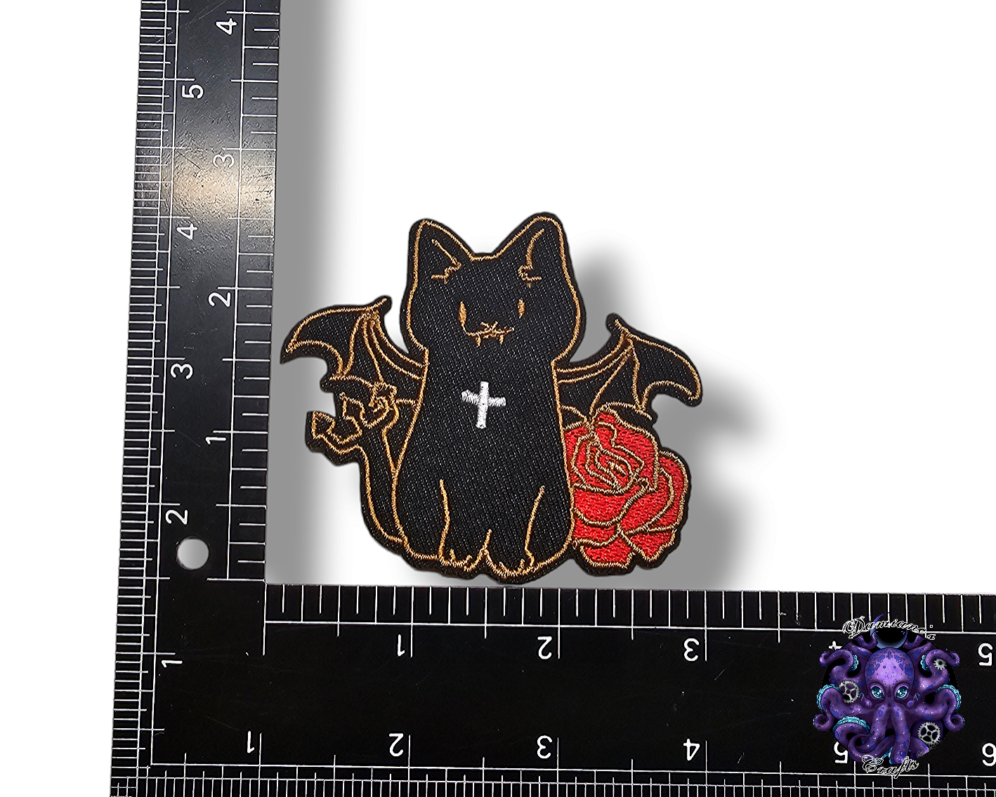 Embroided Patch, Iron on, Glue, Craft supply, Embroidery, Fabric, Gothic, Halloween, Bat, bats, vampire, tea, spooky, rose