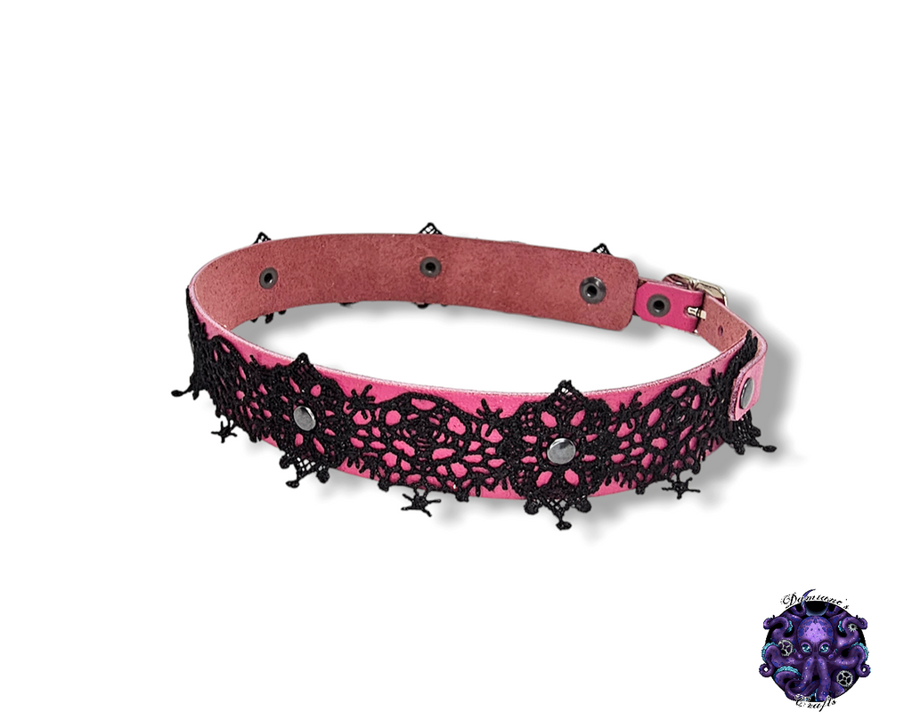 Real leather, Choker, Lace, Guipure, steampunk, Medieval, Gothic, Vampire, punk, rock, metal, heavy metal, mode accessory, bdsm