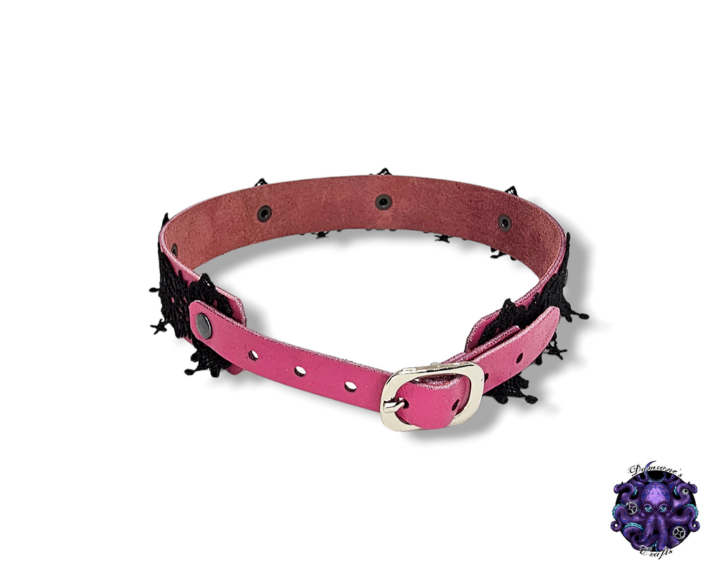 Real leather, Choker, Lace, Guipure, steampunk, Medieval, Gothic, Vampire, punk, rock, metal, heavy metal, mode accessory, bdsm