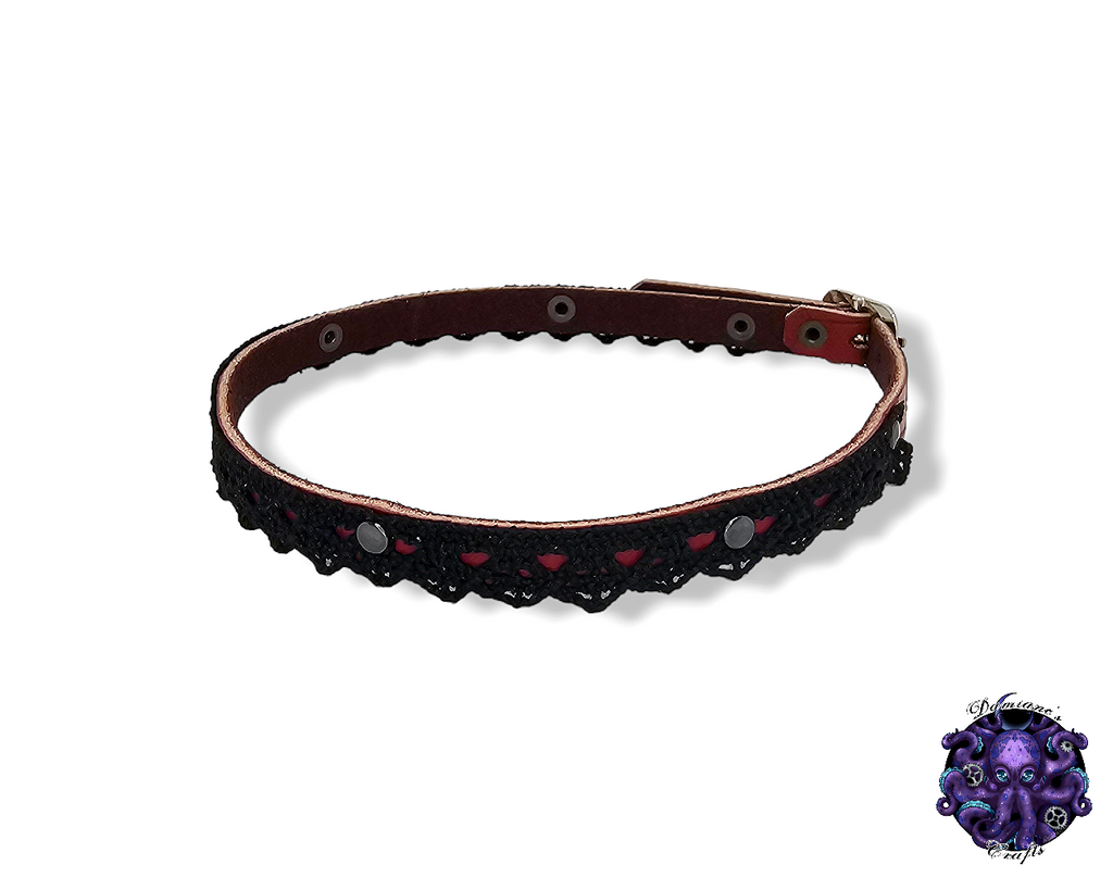 Real leather, Choker, Lace, Guipure, steampunk, Medieval, Gothic, Vampire, punk, rock, metal, heavy metal, mode accessory, bdsm