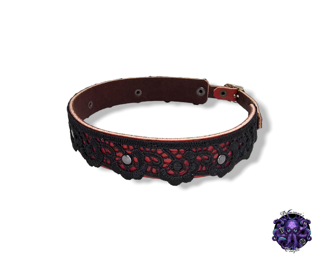 Cuero auténtico, Gargantilla, Encaje, Guipur, Steampunk, Medieval, Gótico, Vampiro, Punk, Rock, Metal, Heavy Metal, Accesorio de moda, BDSM
