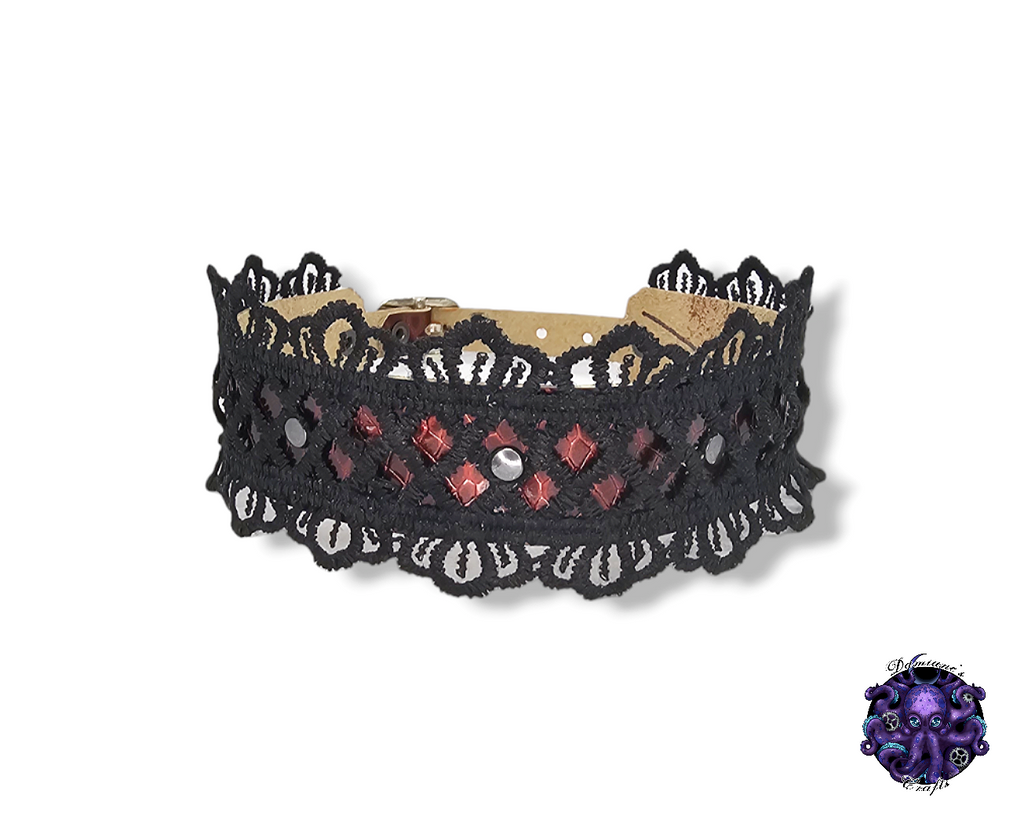 Real leather, Choker, Lace, Guipure, steampunk, Medieval, Gothic, Vampire, punk, rock, metal, heavy metal, mode accessory, bdsm