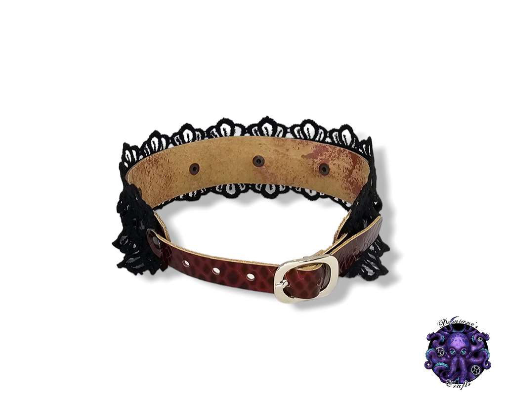 Real leather, Choker, Lace, Guipure, steampunk, Medieval, Gothic, Vampire, punk, rock, metal, heavy metal, mode accessory, bdsm