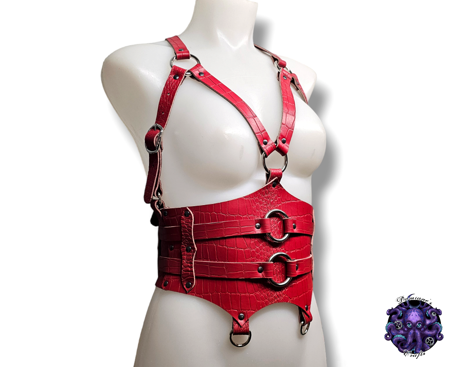 Real leather, Harness, corset, belt, Women, ring, O-ring, steampunk, Medieval, Gothic, Vampire, punk, rock, metal, heavy metal, mode accessory, bdsm, red