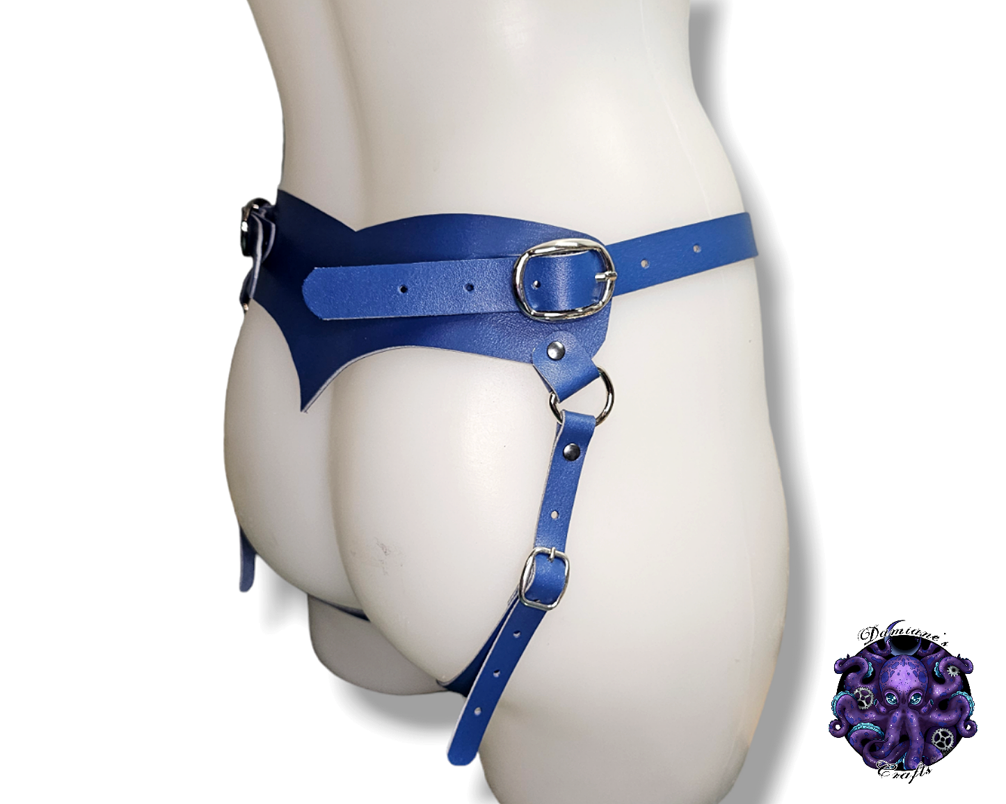 Cuir véritable, harnais, strap-on, anneau en O, steampunk, médiéval, gothique, vampire, punk, rock, métal, heavy metal, accessoire de mode, BDSM, bleu
