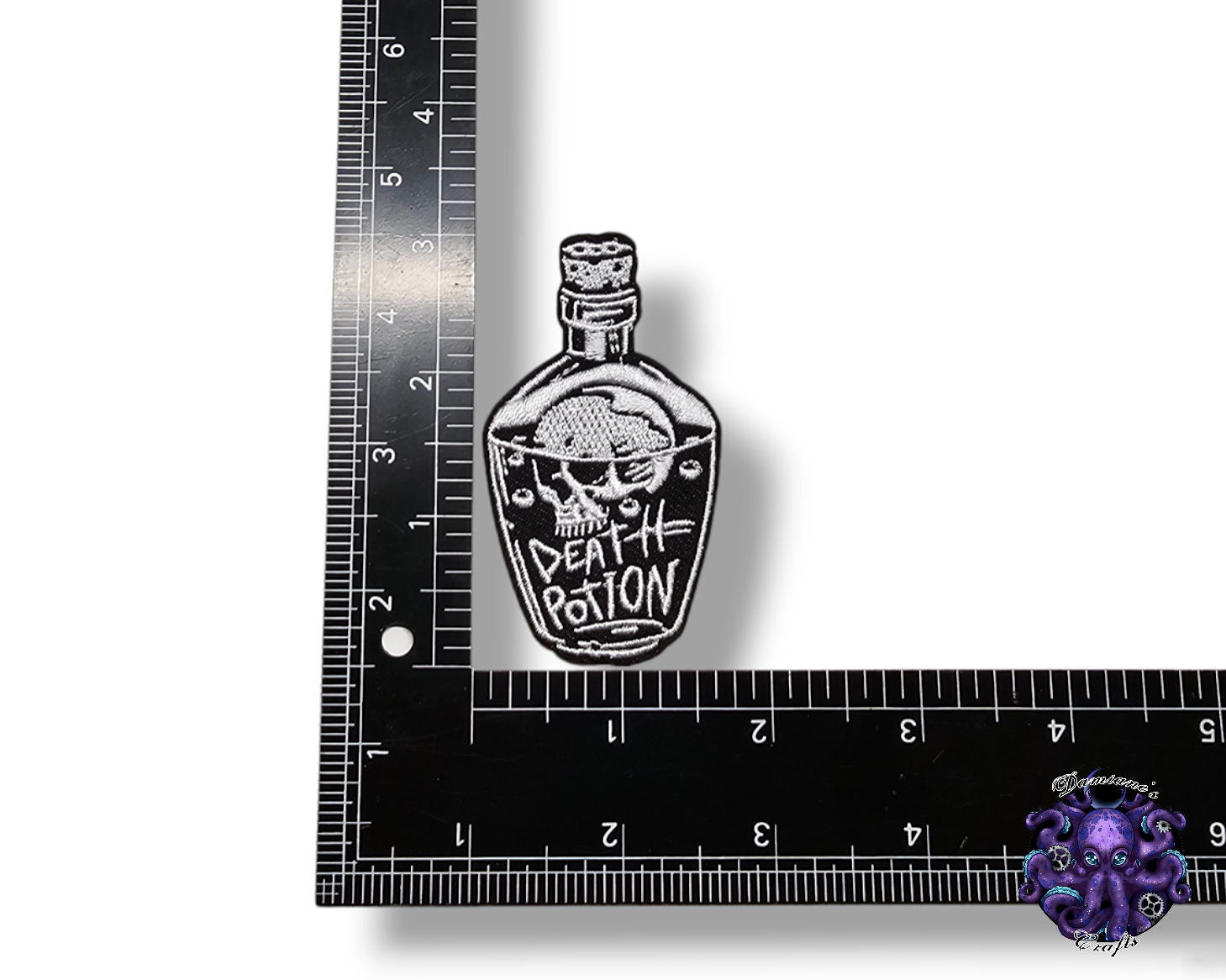 Embroided Patch, Iron on, Glue, Craft supply, Embroidery, Fabric, Potion, Poison, Death, Skull, Frog