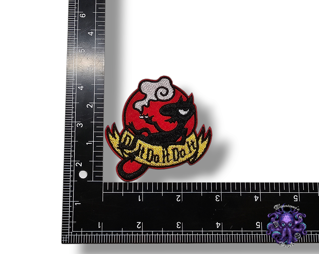 Embroided Patch, Iron on, Glue, Craft supply, Embroidery, Devil, Demon, fire