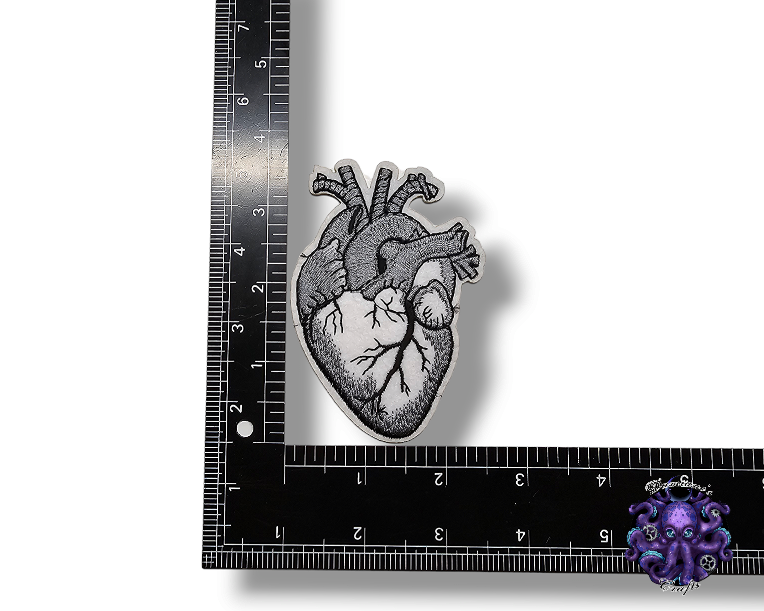 Embroided Patch, Iron on, Glue, Craft supply, Embroidery, Fabric, Heart, anatomic, realistic, red, white, gray