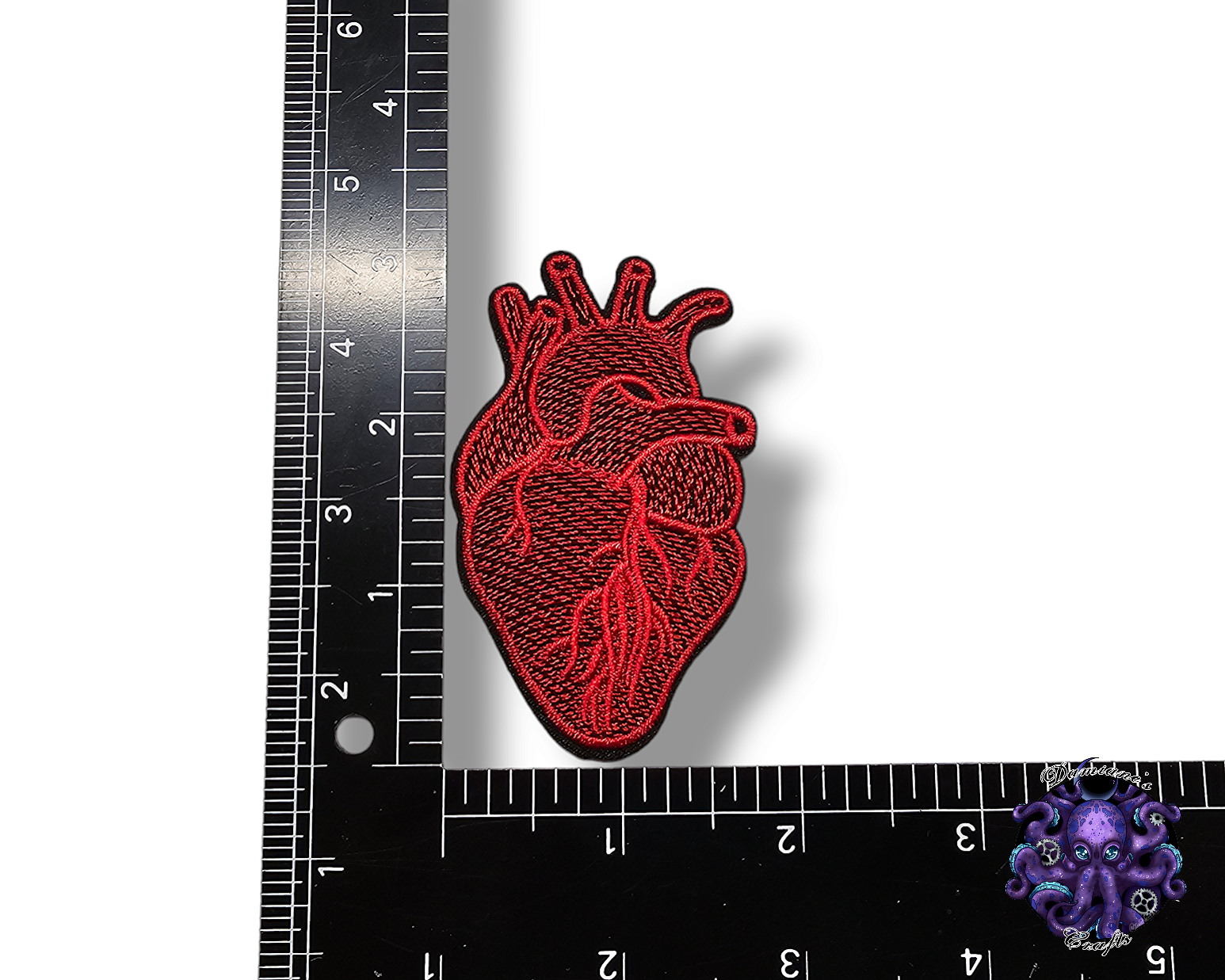 Embroided Patch, Iron on, Glue, Craft supply, Embroidery, Fabric, Heart, anatomic, realistic, red, white, gray