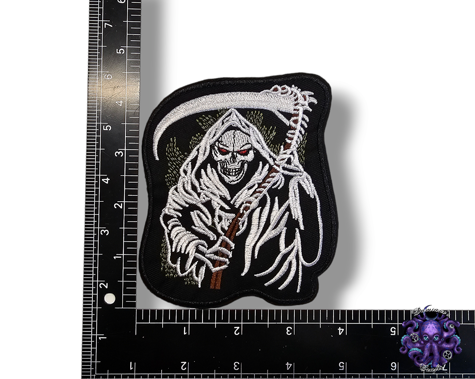 Embroided Patch, Iron on, Glue, Craft supply, Embroidery, Fabric, Gothic, Halloween, spooky, skeleton, Death, Reaper