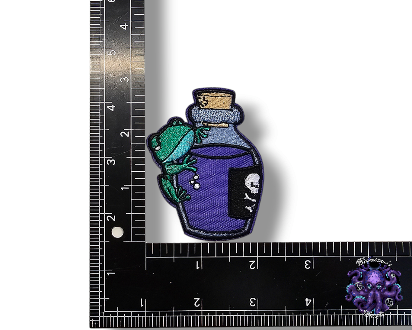 Embroided Patch, Iron on, Glue, Craft supply, Embroidery, Fabric, Potion, Poison, Death, Skull, Frog