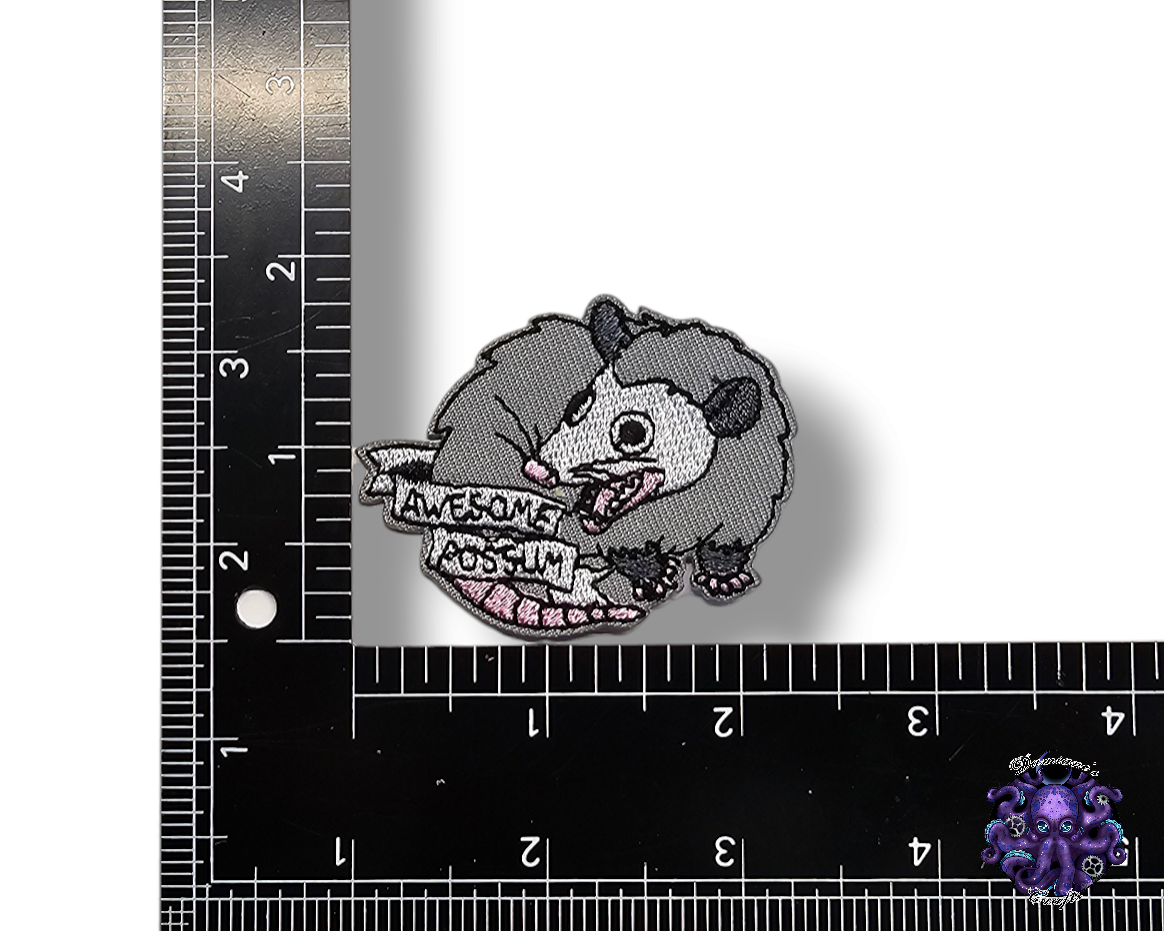 Embroided Patch, Iron on, Glue, Craft supply, Embroidery, Fabric, Raccoon, Possum, Opossum, Garbage, Chaos, Play dead, Eat the rich, Punk, Weird, crazy, trash can, trashy