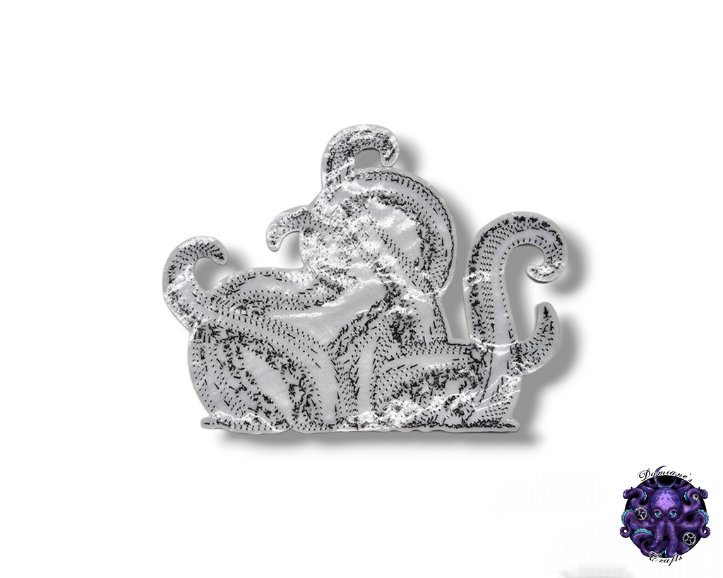 Embroided Patch, Iron on, Glue, Craft supply, Embroidery, Fabric, Tentacles, octopus, steampunk, animal, black, white, medium