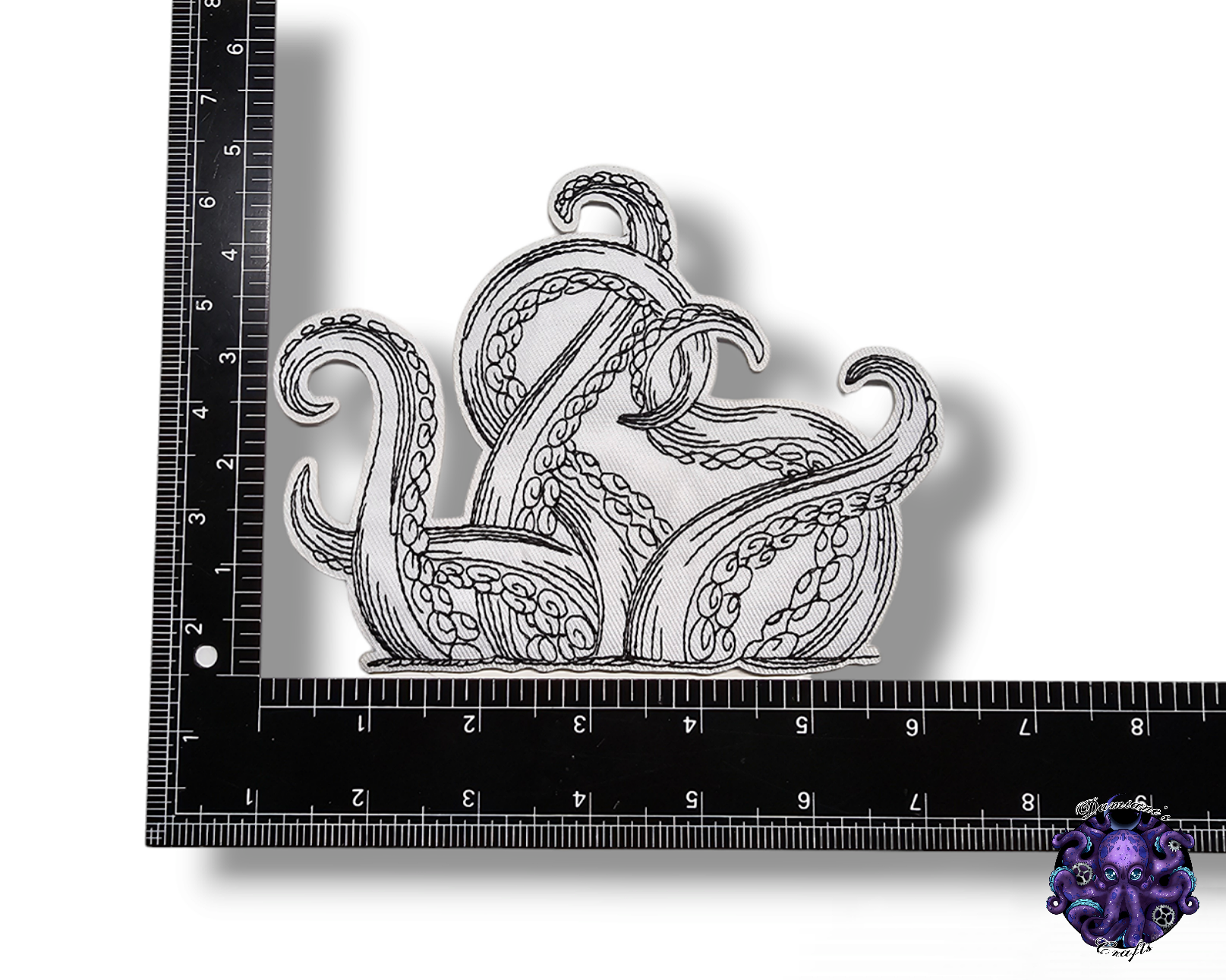 Embroided Patch, Iron on, Glue, Craft supply, Embroidery, Fabric, Tentacles, octopus, steampunk, animal, black, white, medium