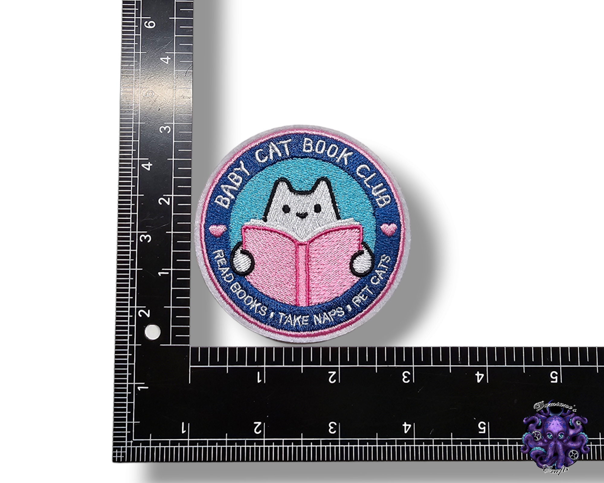 Embroided Patch, Iron on, Glue, Craft supply, Embroidery, Fabric, Book, Reading, Book lover, Cat, Quill, Baby Cat, book club, Bad girl, dangerous women