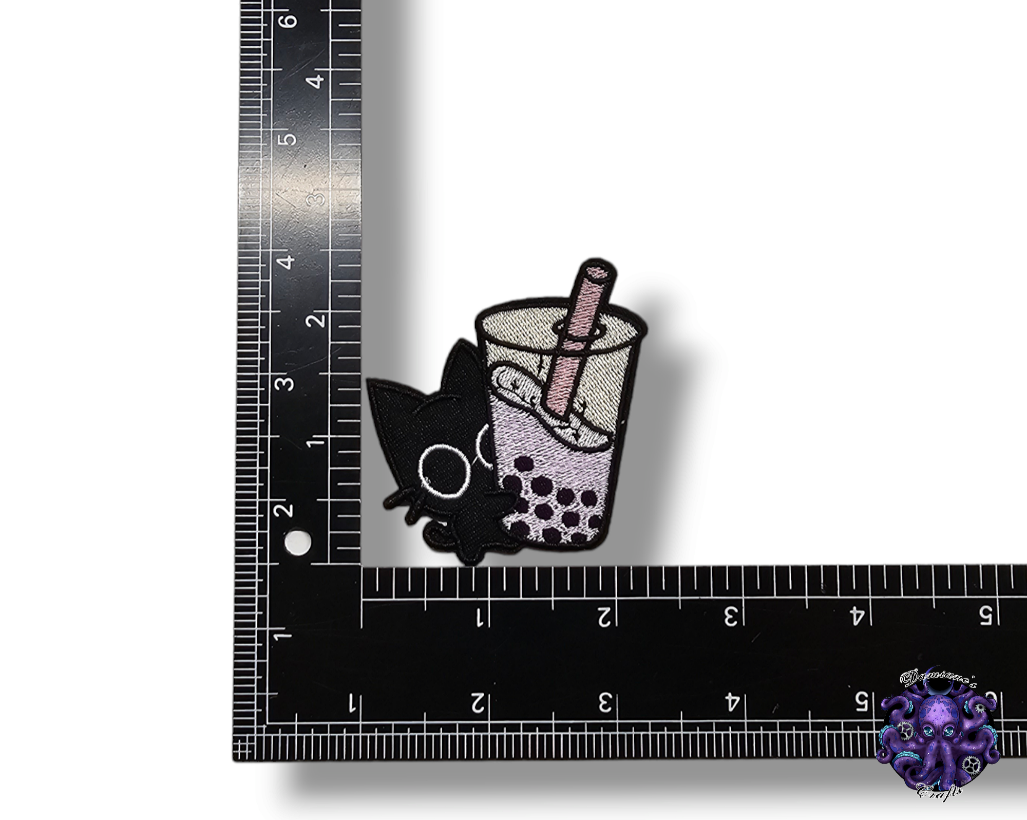 Embroided Patch, Iron on, Glue, Craft supply, Embroidery, Fabric, Cat, cute, animal, white, Plant, flower, bubble tea, knife, killer, adult, skeleton, i'm fine