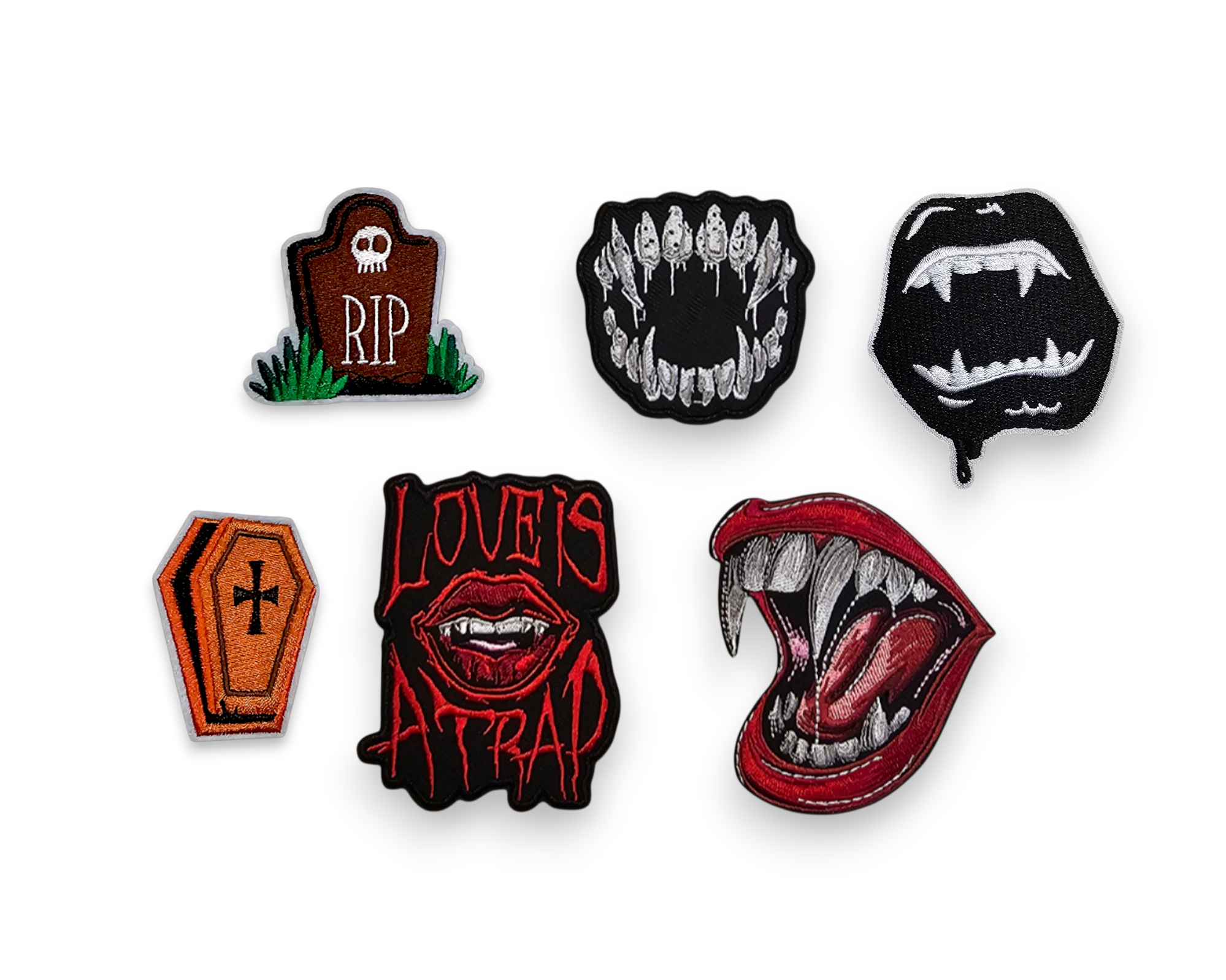 Embroided Patch, Iron on, Glue, Craft supply, Embroidery, Fabric, Gothic, Vampire, Tombstone, Coffin, Canine, Fangs