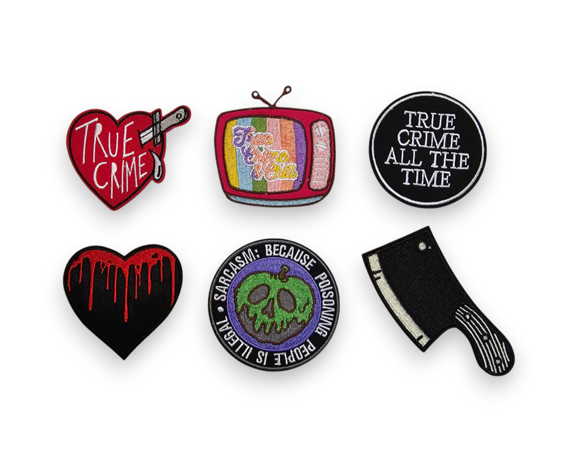 Embroided Patch, Iron on, Glue, Craft supply, Embroidery, Fabric, True crime, heart, poison, blood, weapon