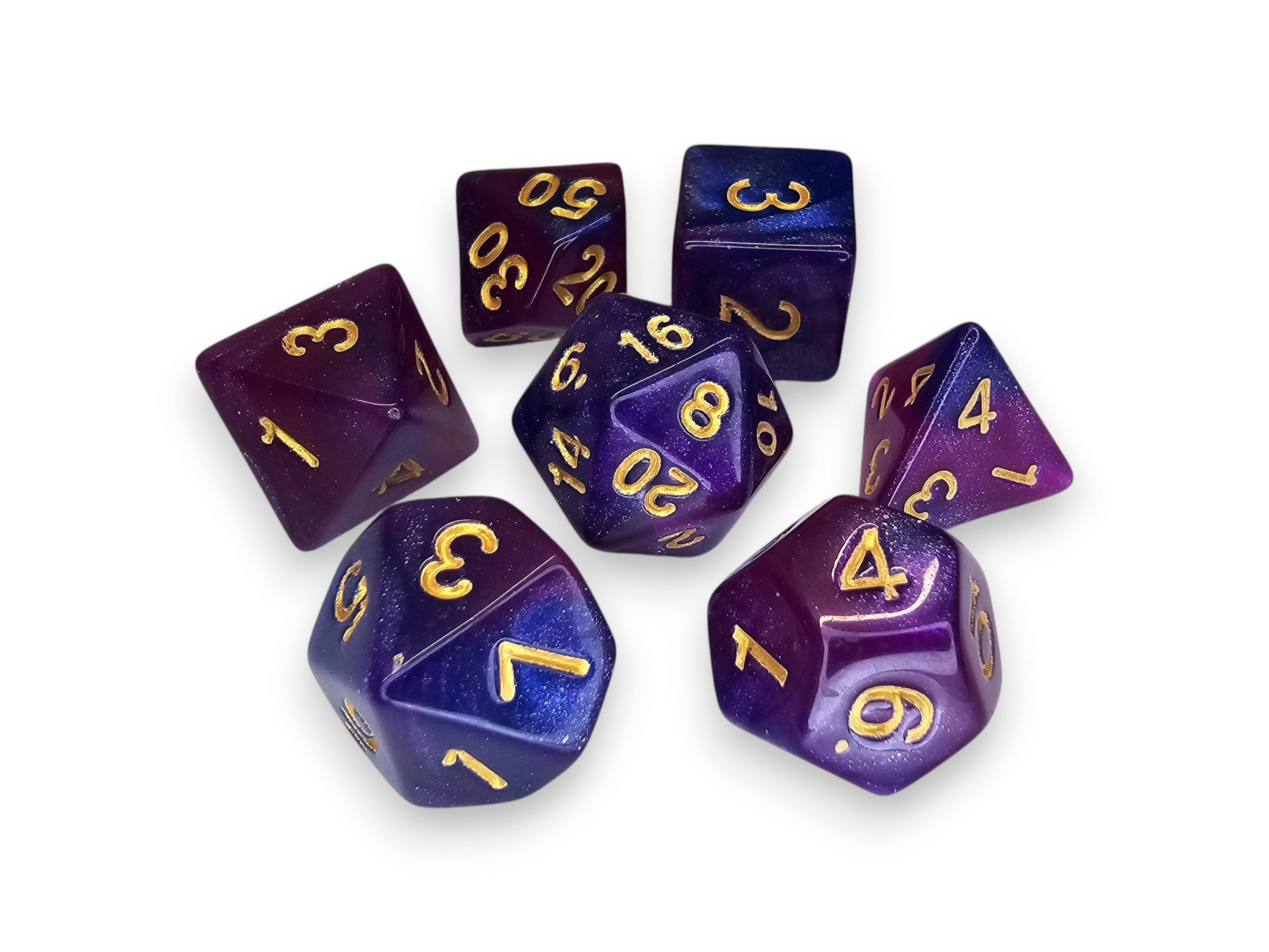 Acrylic Dice, Polyhedral, sets, Engraved, Perlized, sparkle, Dual color, Dnd, Dungeon, Dragon, board game, gaming