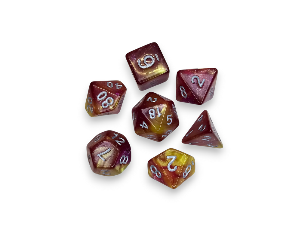 Dados acrílicos, poliédricos, juegos, grabados, perlados, brillantes, bicolor, DnD, mazmorras, dragones, juegos de mesa, juegos