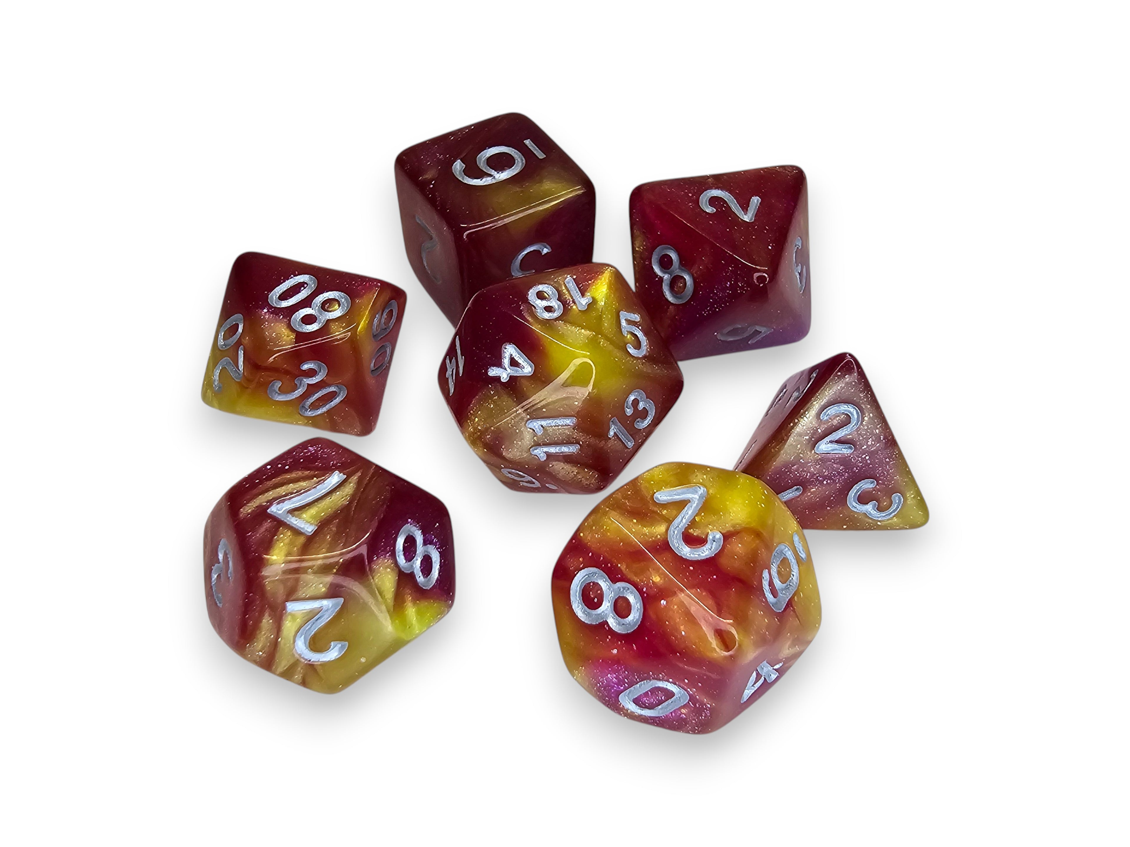 Acrylic Dice, Polyhedral, sets, Engraved, Perlized, sparkle, Dual color, Dnd, Dungeon, Dragon, board game, gaming