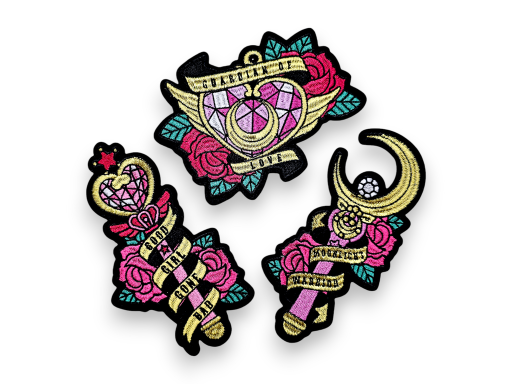 Embroided Patch, Iron on, Glue, Craft supply, Embroidery, Fabric, Cute, Kawai, Girl, Anime, Manga, Heart, gold, Medium